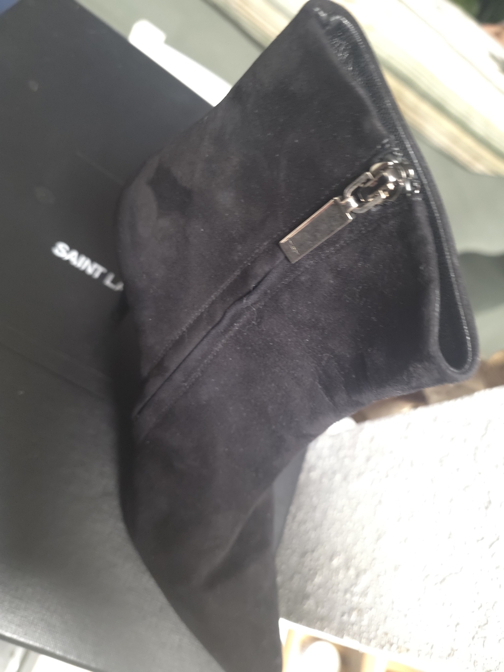 Saint Laurent Black Suede Pointed Toe Ankle Booties with Kitten Heel - Picture 6 of 9